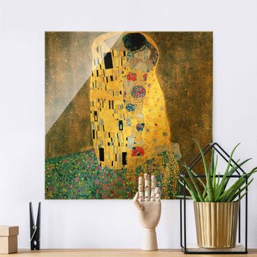 Glasbild - Gustav Klimt - Der Kuß - Quadrat 1:1
