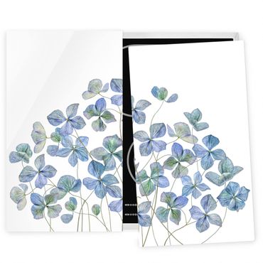 Herdabdeckplatte Glas - Blaue Hortensienblüten - 52x60cm