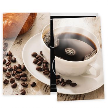 Herdabdeckplatte Glas - Dampfende Kaffeetasse mit Kaffeebohnen