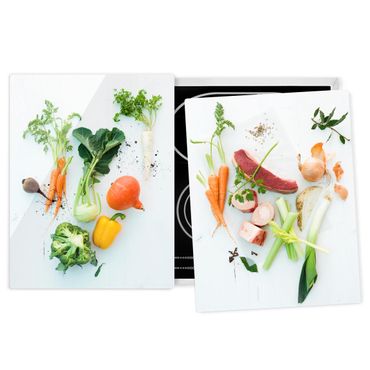 Herdabdeckplatte Glas - Gemüse und Rinder-Bouillon