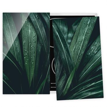 Herdabdeckplatte Glas - Grüne Palmenblätter