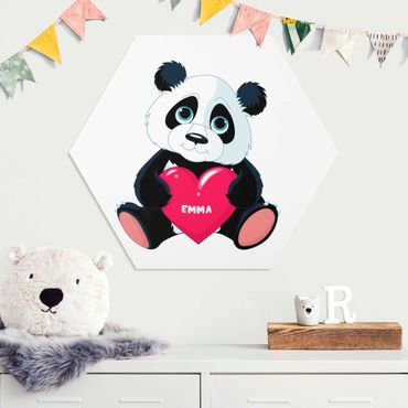 Hexagon Bild Forex mit Wunschtext - Panda mit Herz