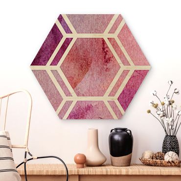 Hexagon Bild Holz - Hexagonträume Aquarell in Beere