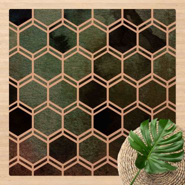 Kork-Teppich - Hexagonträume Aquarell in Grün - Quadrat 1:1