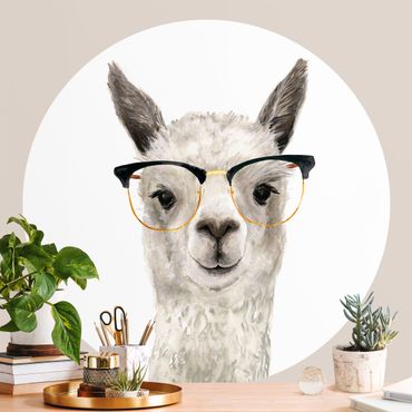 Runde Tapete selbstklebend - Hippes Lama mit Brille I