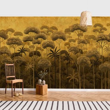 Fototapete - Hohe Bäume im Dschungel in goldener Tönung