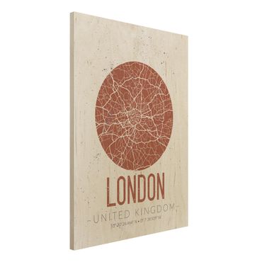 Holzbild -Stadtplan London - Retro- Hochformat 3:4
