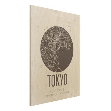 Holzbild -Stadtplan Tokyo - Retro- Hochformat 3:4