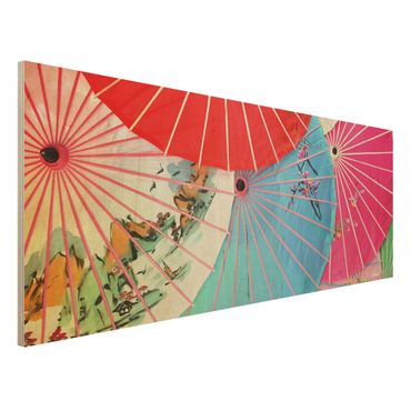 Holzbild - Chinese Parasols - Panorama Quer