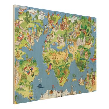 Holzbild Weltkarte - Great and funny Worldmap - Quer 4:3