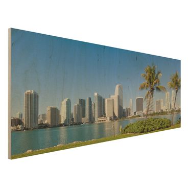 Wandbild aus Holz - Miami Beach Skyline - Panorama Quer