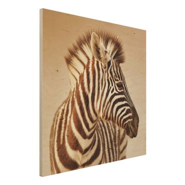 Holzbild - Zebra Baby Portrait - Quadrat 1:1