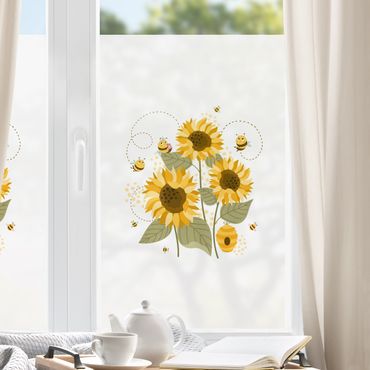 Fensterfolie - Sichtschutz - Honigbienen auf Sonnenblumen - Fensterbilder