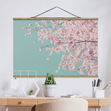 Stoffbild mit Posterleisten - Japanische Kirschblüte - Querformat 3:2