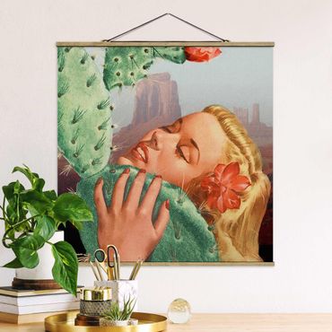 Stoffbild mit Posterleisten - Kaktus-Liebe - Quadrat