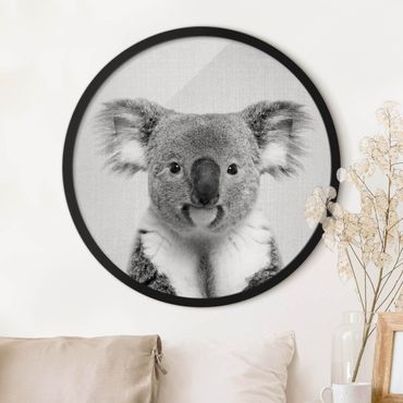Rundes Gerahmtes Bild - Koala Klaus Schwarz Weiß