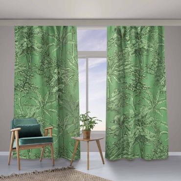 Vorhang - Kupferstichanmutung - Tropische Palmen in Grün