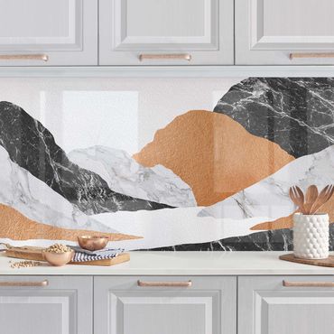 Küchenrückwand - Landschaft in Marmor und Kupfer II