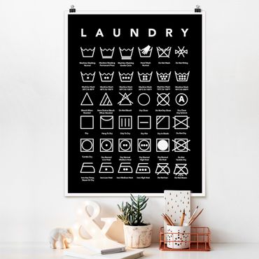 Poster - Laundry Symbole Schwarz-Weiß - Hochformat 3:4