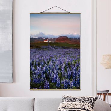 Stoffbild mit Posterleisten - Lavendelfeld in Frankreich - Hochformat