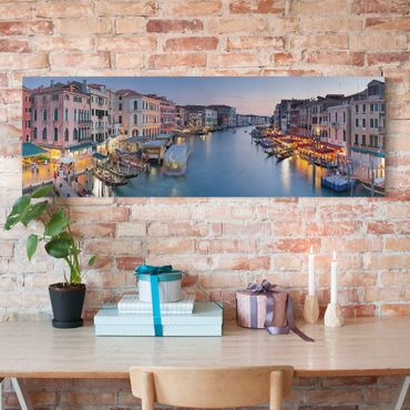 Leinwandbild - Abendstimmung auf Canal Grande in Venedig - Panorama Quer