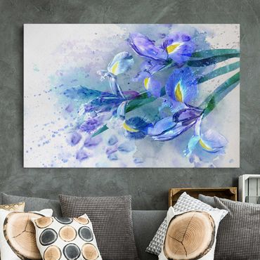 Leinwandbild - Aquarell Blumen Iris - Quer 3:2
