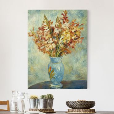 Leinwandbild - Auguste Renoir - Gladiolen in einer blauen Vase - Hoch 3:4