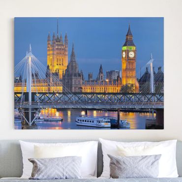 Leinwandbild - Big Ben und Westminster Palace in London bei Nacht - Quer 4:3