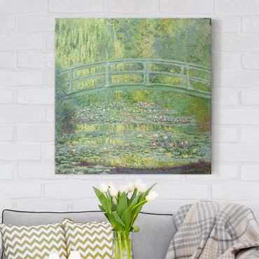 Leinwanddruck Claude Monet - Gemälde Seerosenteich und japanische Brücke - Kunstdruck Quadrat 1:1 - Impressionismus