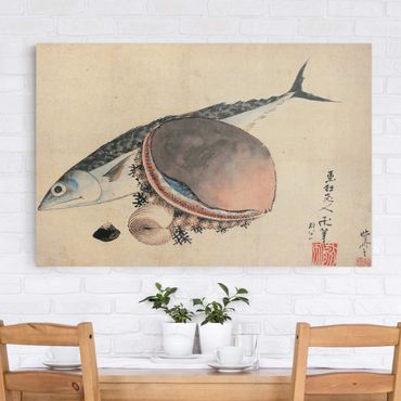 Leinwandbild - Katsushika Hokusai - Makrele und Seemuscheln - Quer 3:2-60x40