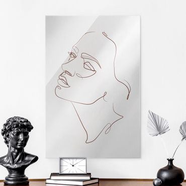 Glasbild - Line Art - Frau träumendes Gesicht - Hochformat 2:3