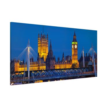 Magnettafel - Big Ben und Westminster Palace in London bei Nacht - Memoboard Panorama Quer