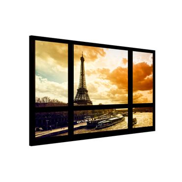 Magnettafel - Fensterblick - Paris Eiffelturm Sonnenuntergang - Memoboard Quer