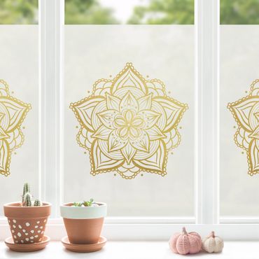 Fensterfolie - Sichtschutz - Mandala Blüte Illustration weiß gold - Fensterbilder