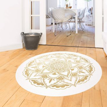 Runder Vinyl-Teppich - Mandala Blume gold weiß