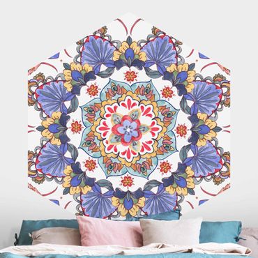 Hexagon Mustertapete selbstklebend - Mandala Meditation Hartha
