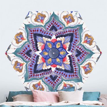 Hexagon Mustertapete selbstklebend - Mandala Meditation Namasté