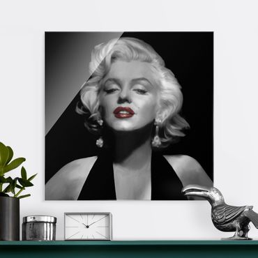 Glasbild - Marilyn mit roten Lippen - Quadrat 1:1