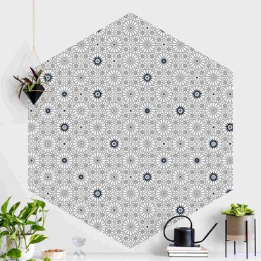 Hexagon Mustertapete selbstklebend - Marokkanische Blumen Linienmuster