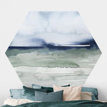 Hexagon Mustertapete selbstklebend - Meereswogen I