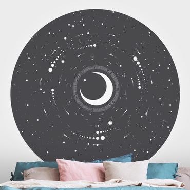 Runde Tapete selbstklebend - Mond im Sternenkreis