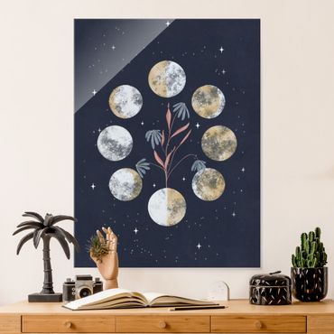 Glasbild - Mondphasen und Margeriten - Hochformat