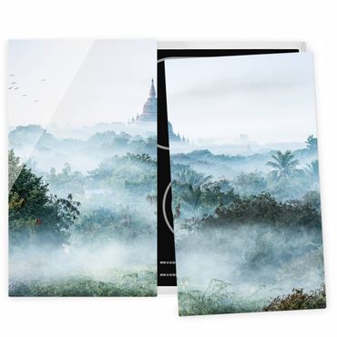 Herdabdeckplatte Glas - Morgennebel über dem Dschungel von Bagan