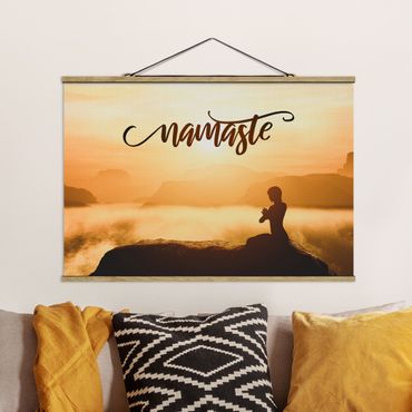 Stoffbild mit Posterleisten - Namaste Sonnenaufgang im Gebirge - Querformat 3:2