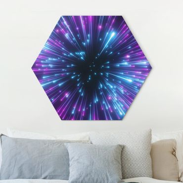 Hexagon-Alu-Dibond Bild - Neon Feuerwerk