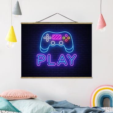Fabric print with poster hangers - Neon Gaming Controller