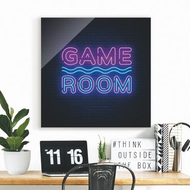 Glasbild - Neon Schrift Game Room - Quadrat