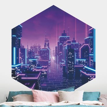 Hexagon Mustertapete selbstklebend - Neon Stadtlichter