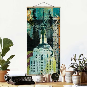 Stoffbild mit Posterleisten - NY Graffiti Empire State Building - Hochformat 1:2
