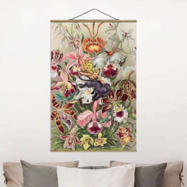 Stoffbild mit Posterleisten - Nymphe mit Orchideen - Hochformat